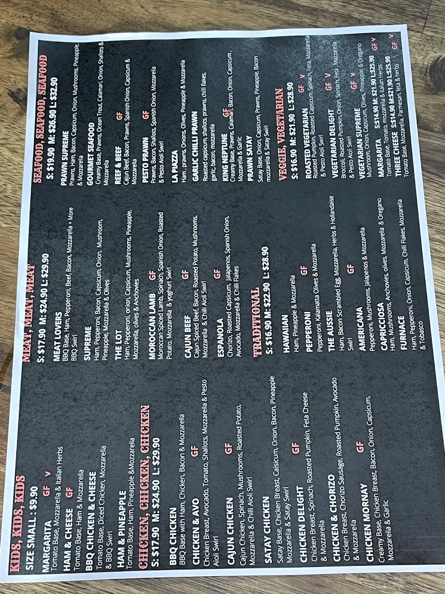 Menu, Do One Pizza