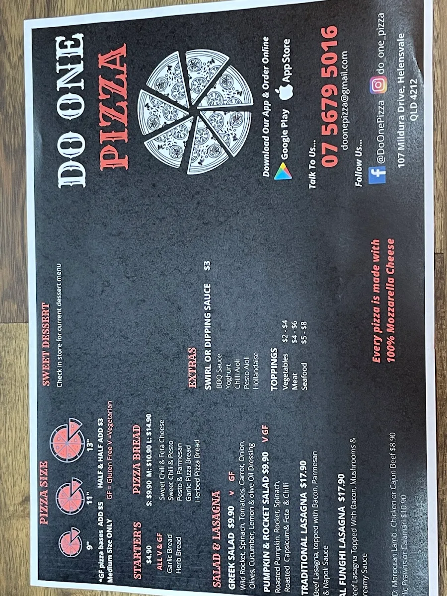 Menu, Do One Pizza