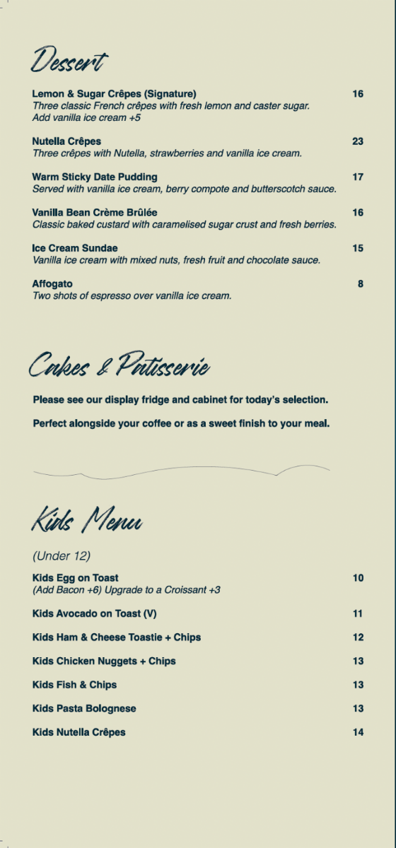 Menu, La Baguette Cafe Berwick