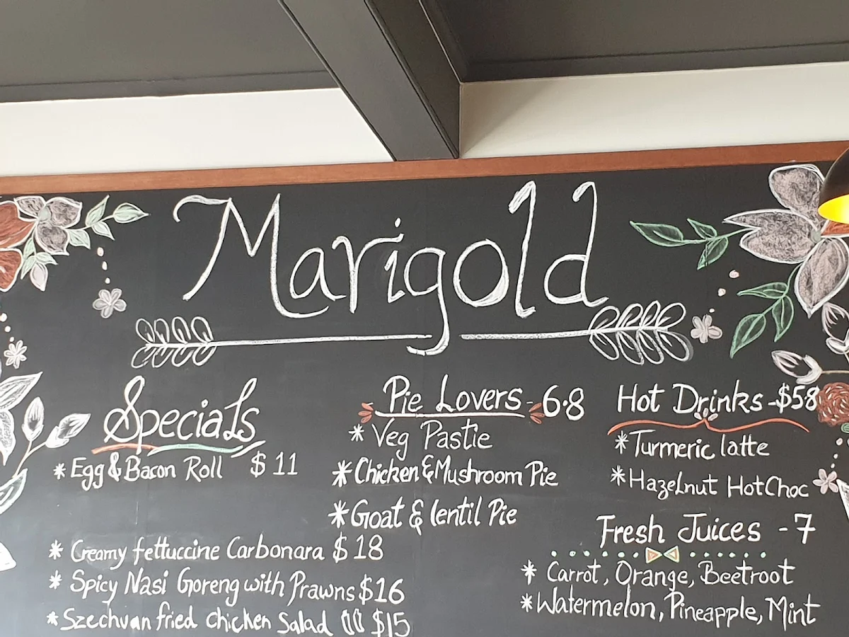 Menu, Marigold cafe and restaurant