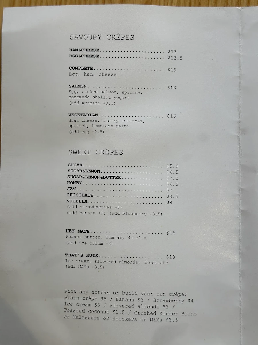 Menu, Awa French Crêperie & Café