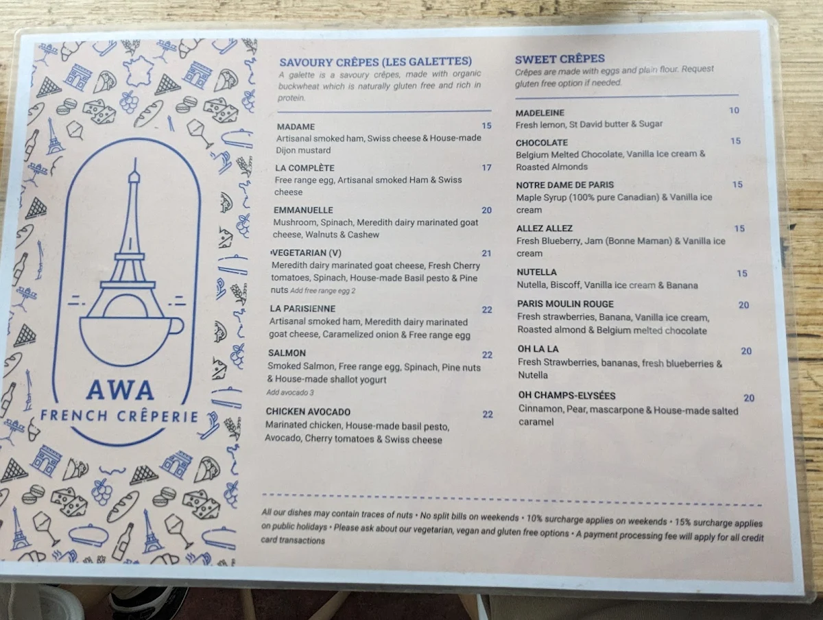 Menu, Awa French Crêperie & Café