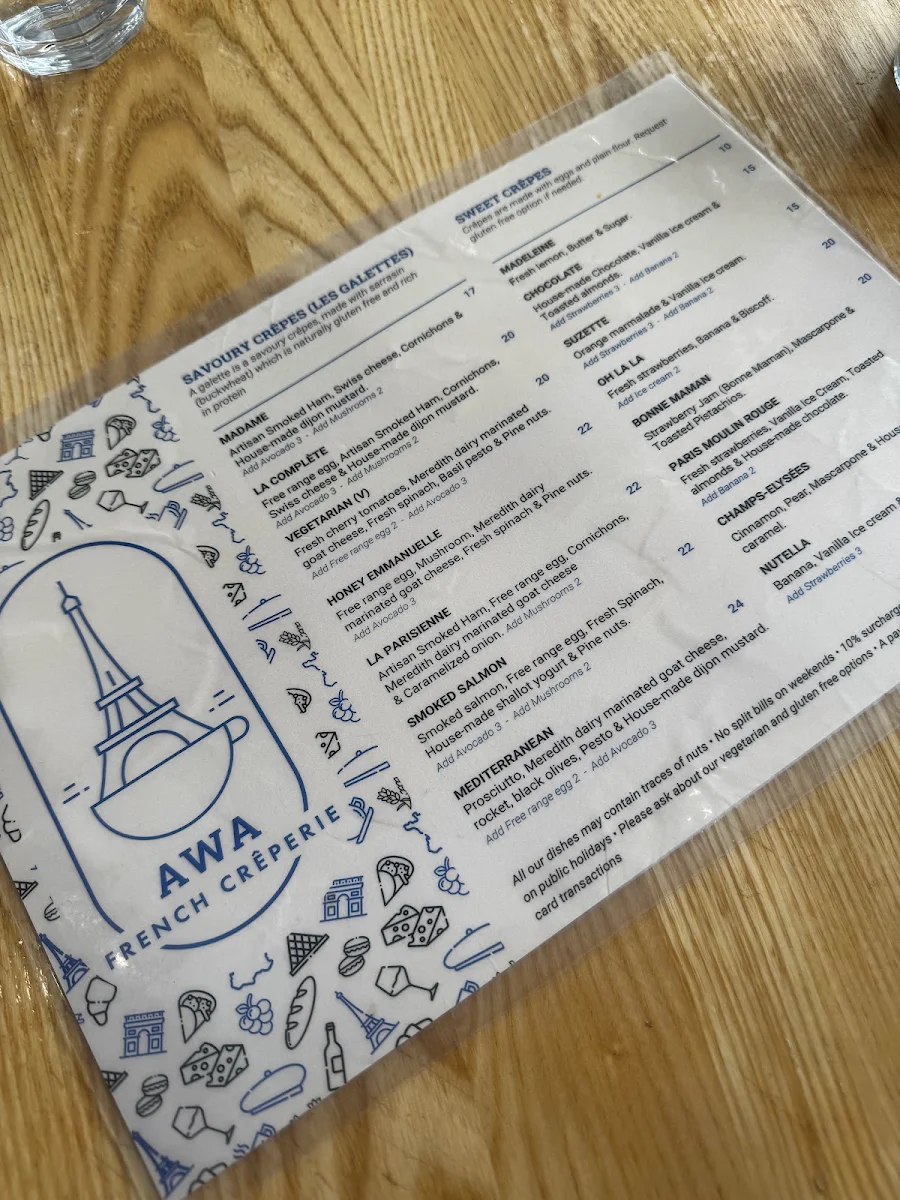 Menu, Awa French Crêperie & Café