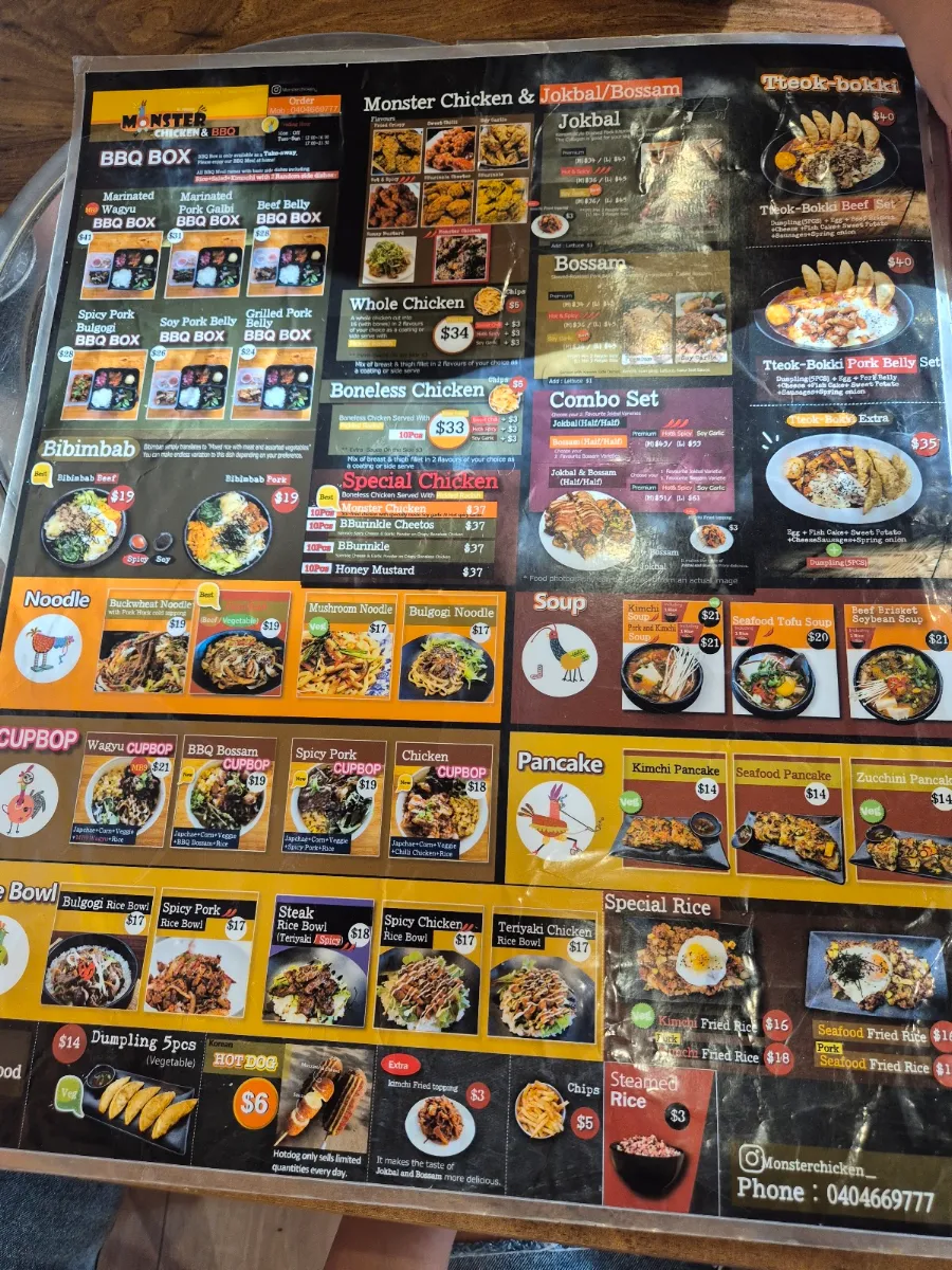 Menu, Monster BBQ & Chicken