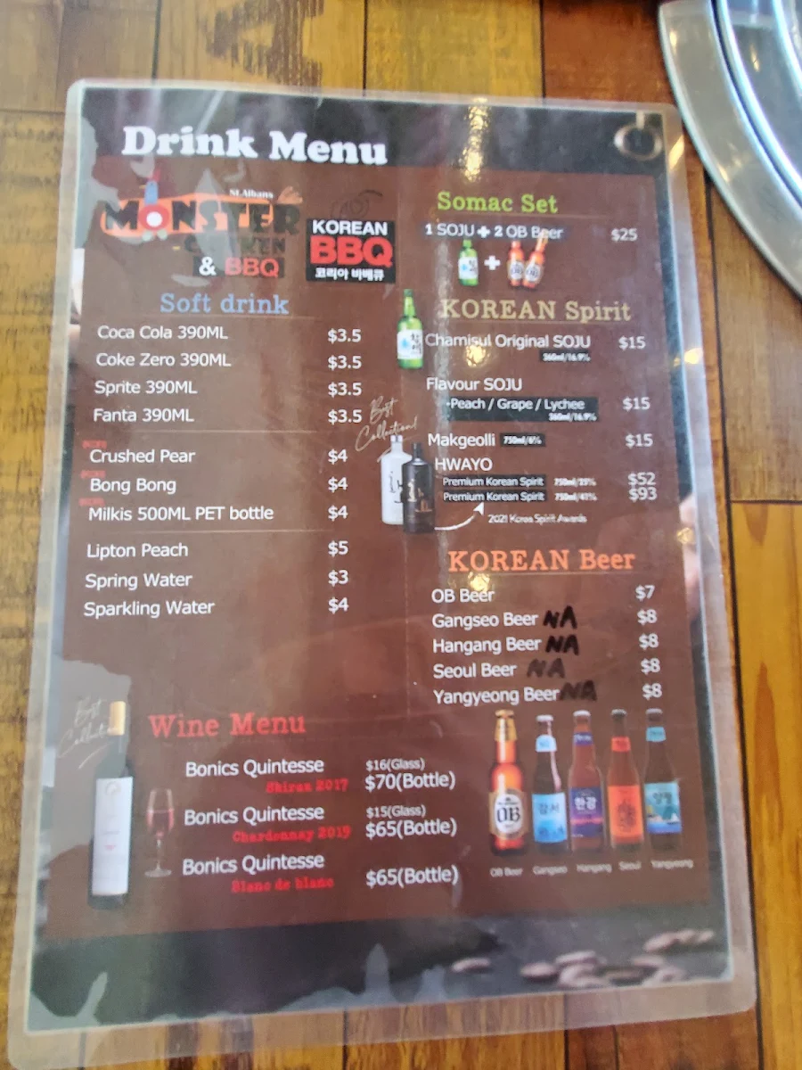 Menu, Monster BBQ & Chicken