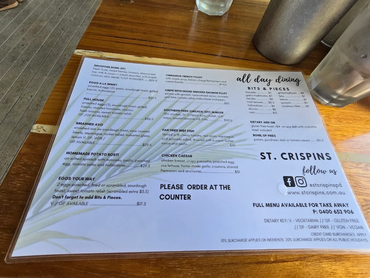 Menu, St. Crispins