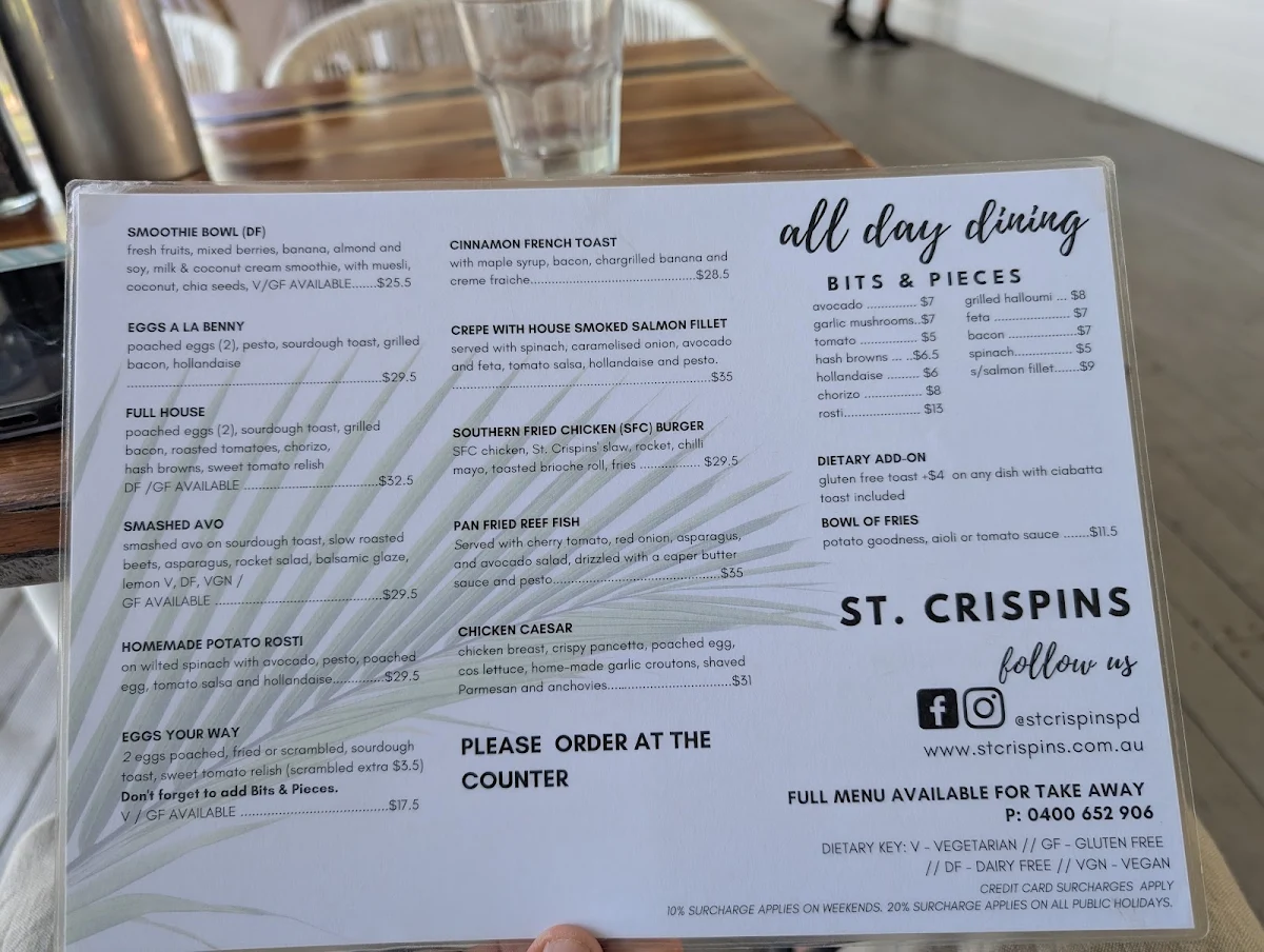 Menu, St. Crispins
