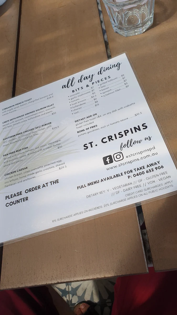 Menu, St. Crispins
