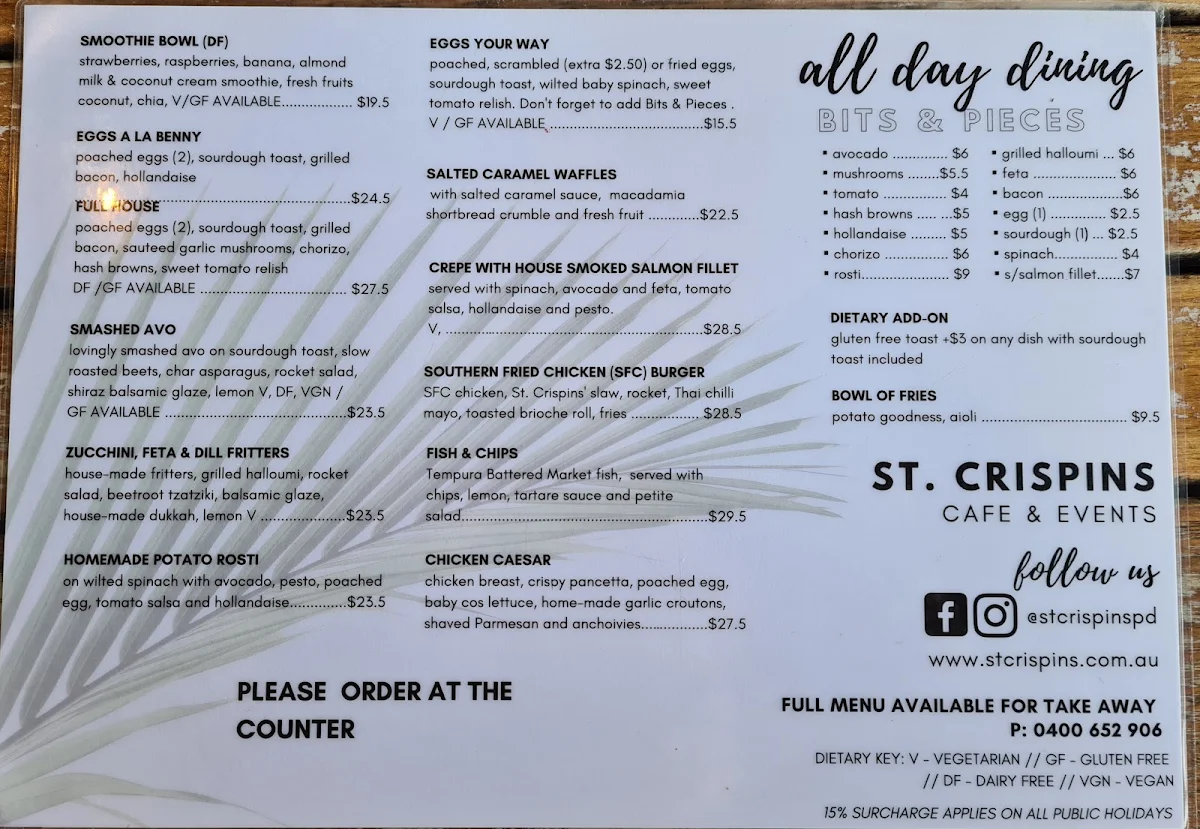 Menu, St. Crispins