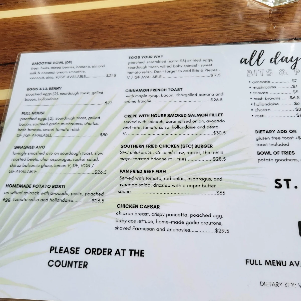 Menu, St. Crispins