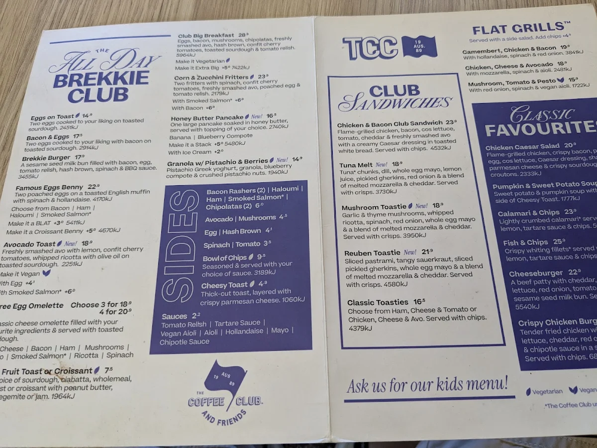 Menu, The Coffee Club Café - Coolum