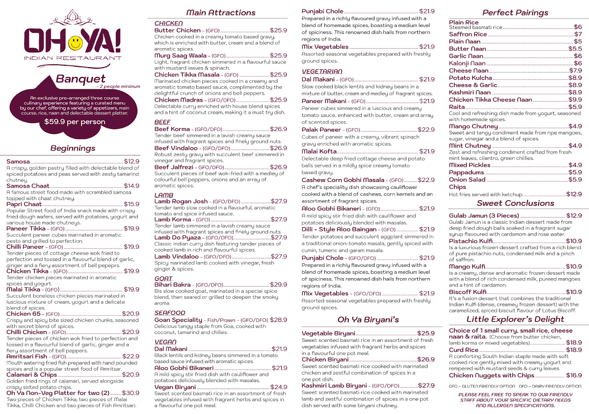 Menu, OH YA
