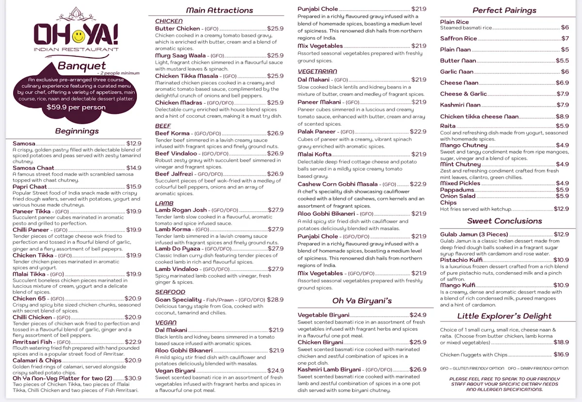 Menu, OH YA