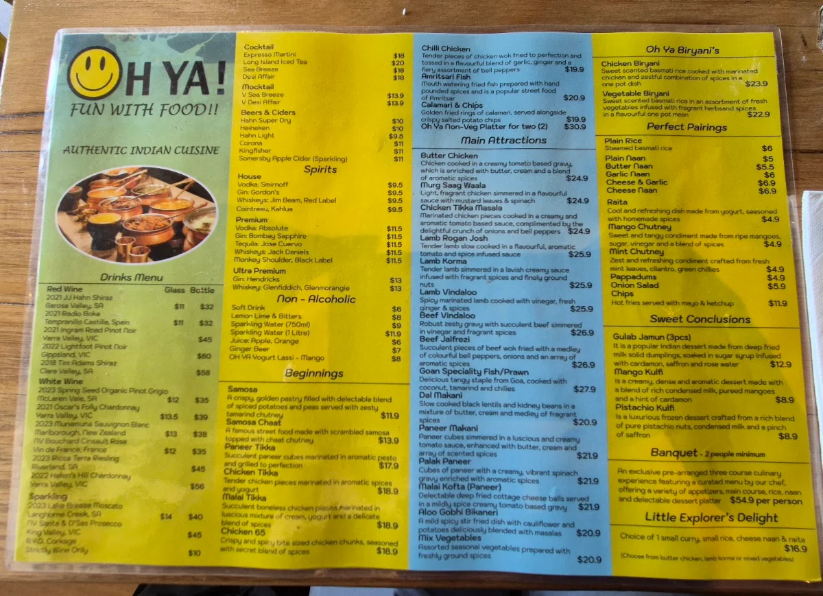 Menu, OH YA
