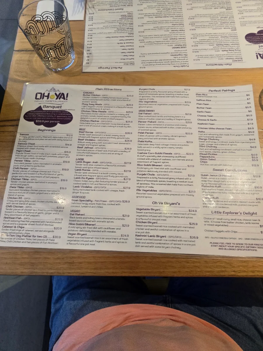 Menu, OH YA