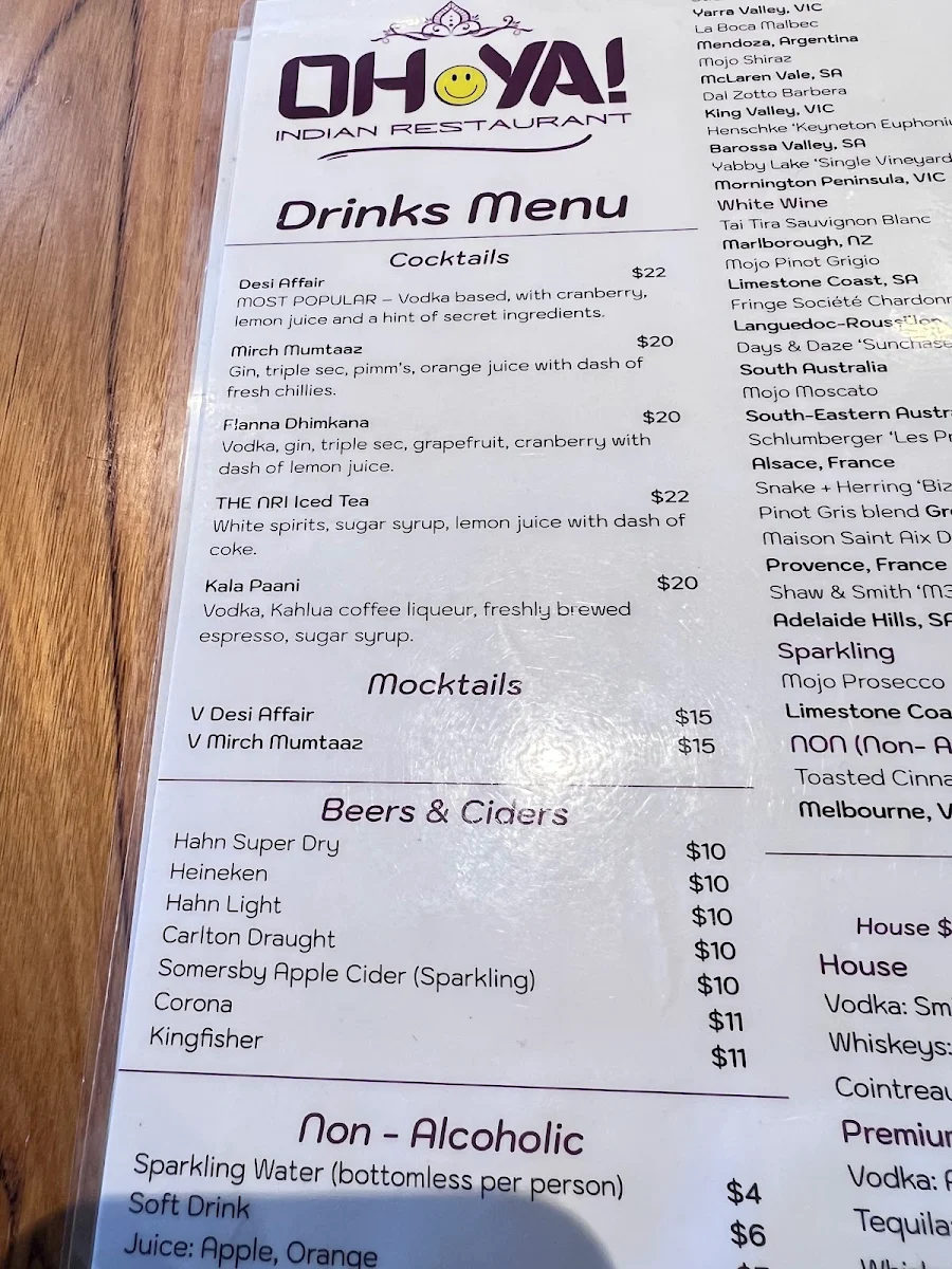 Menu, OH YA
