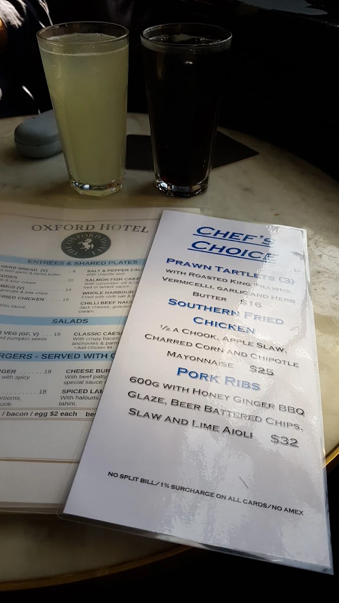 Menu, The Oxford Hotel Drummoyne