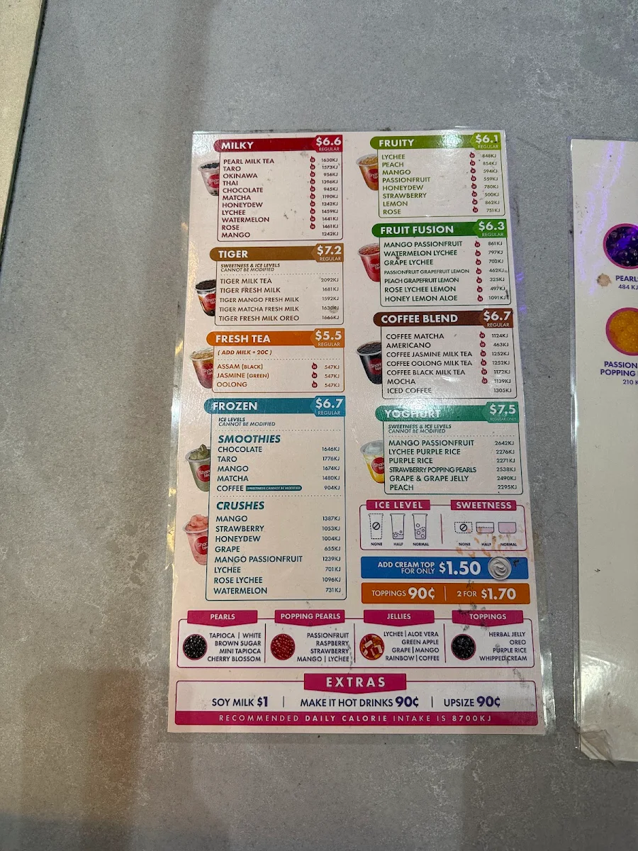 Menu, Sharetea Wallsend