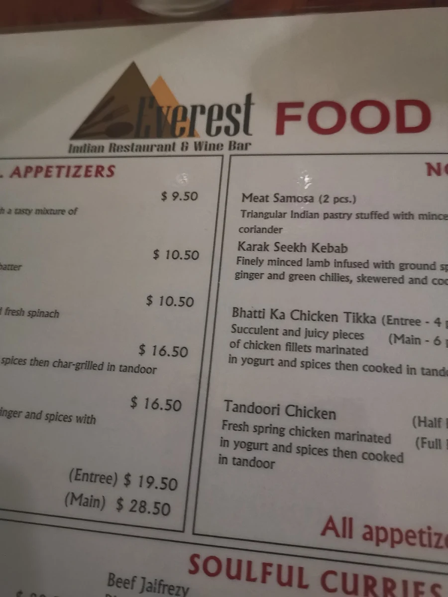Menu, Tandoori King Indian Restaurant & Wine Bar