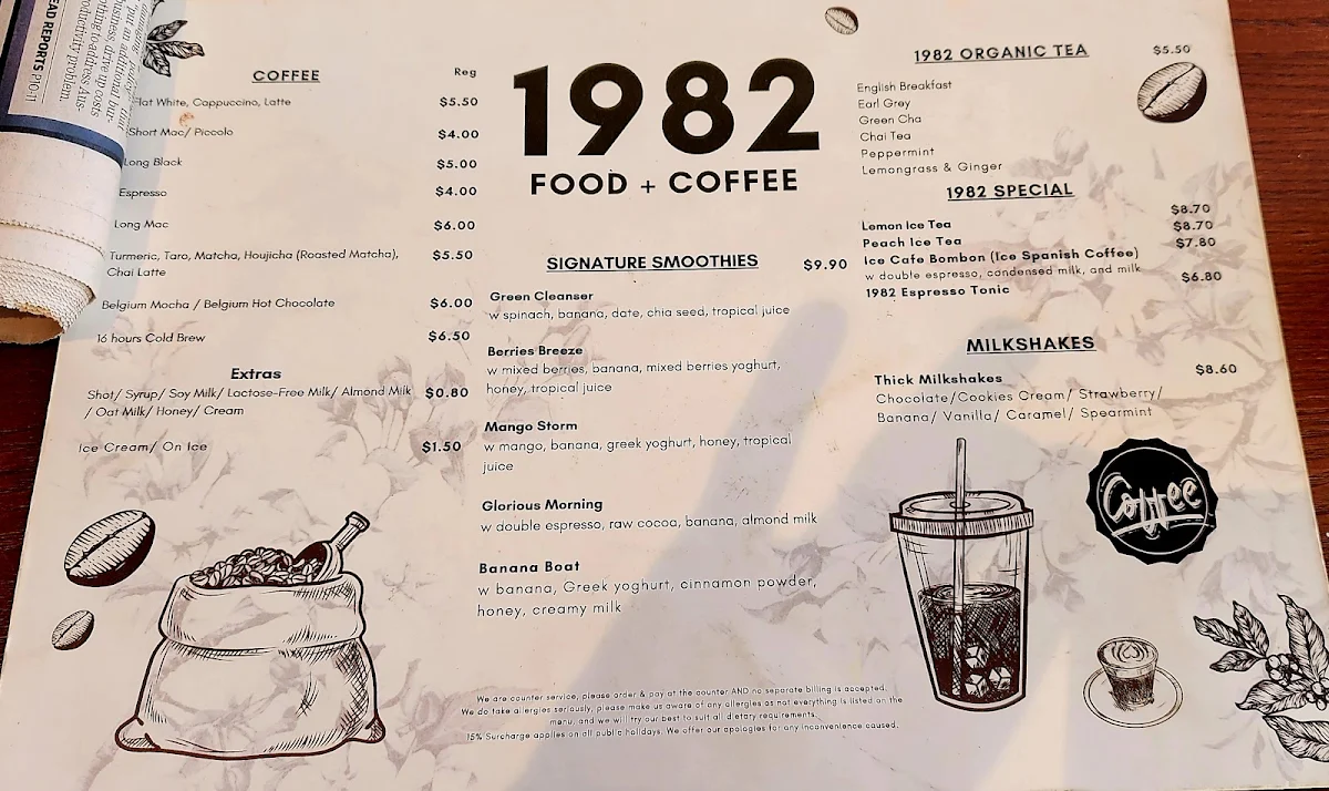 Menu, 1982 Food + Coffee