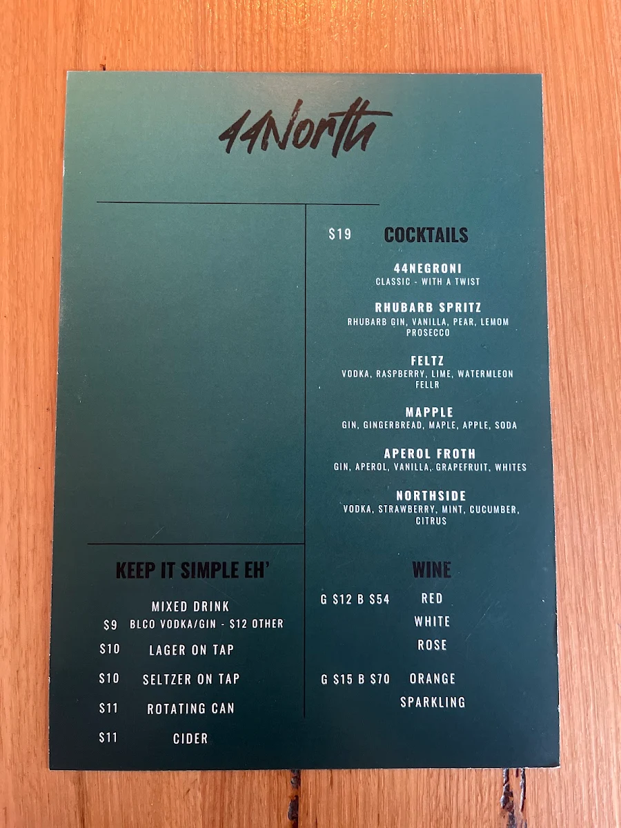 Menu, 44 North