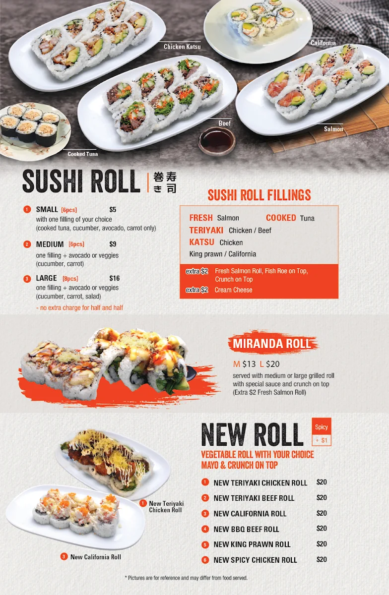 Menu, Moon Fresh Sushi Miranda