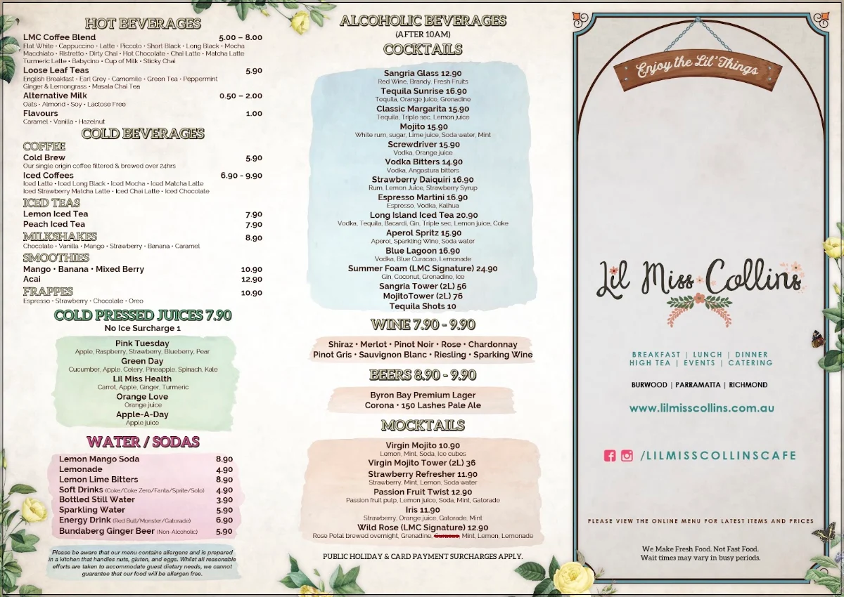 Menu, Lil Miss Collins Richmond