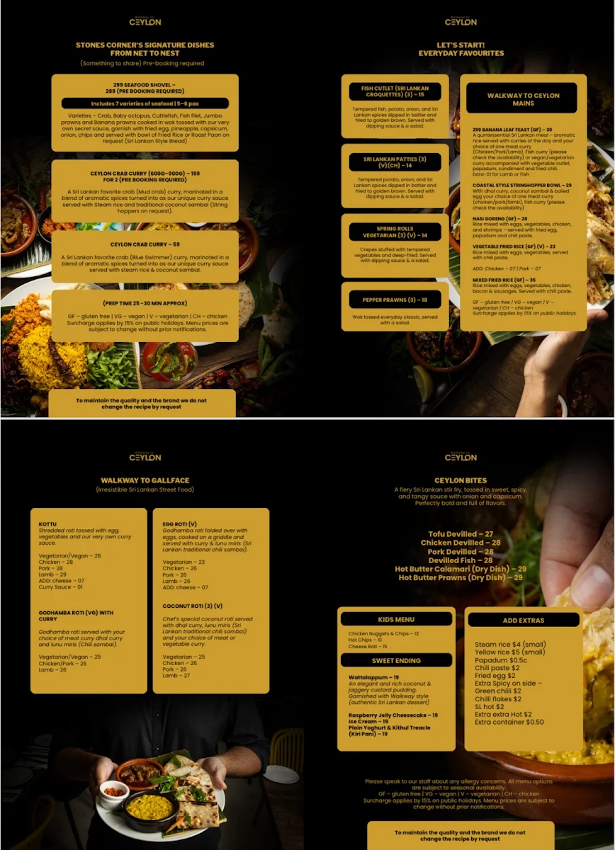 Menu, Walkway to Ceylon