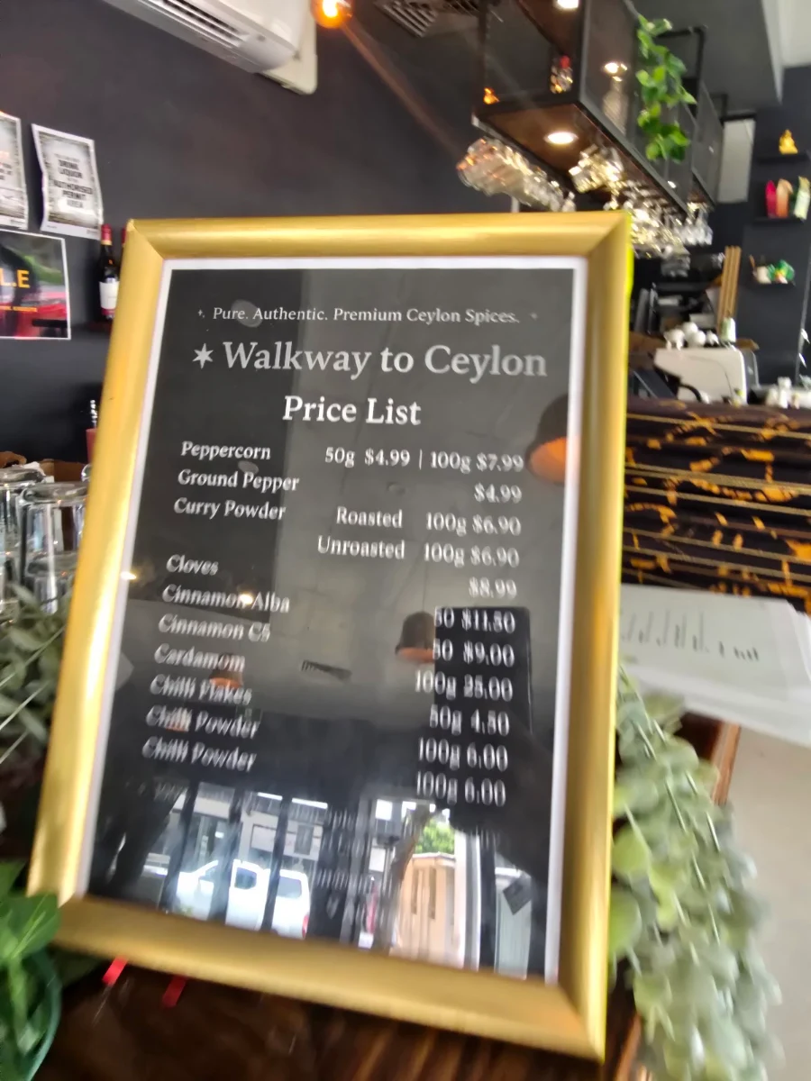 Menu, Walkway to Ceylon