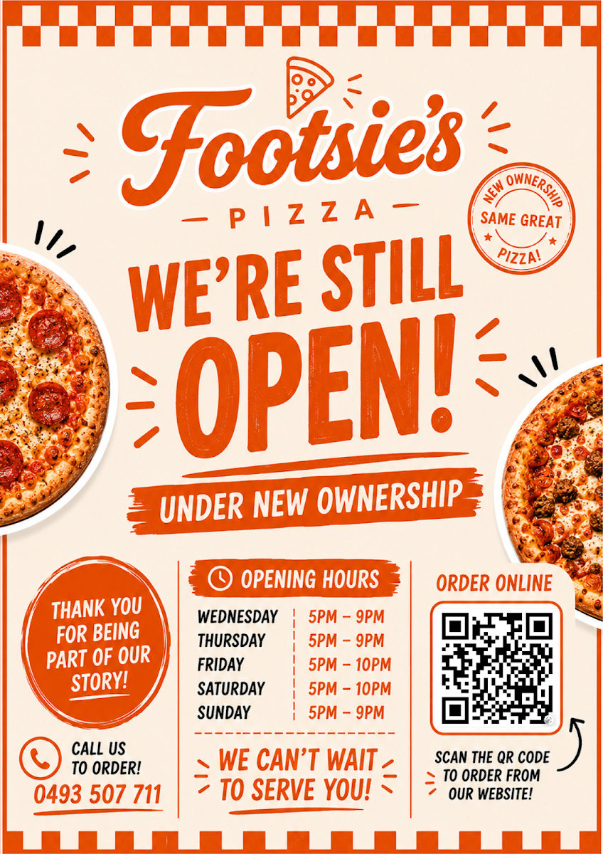 Menu, Footsie's Pizza
