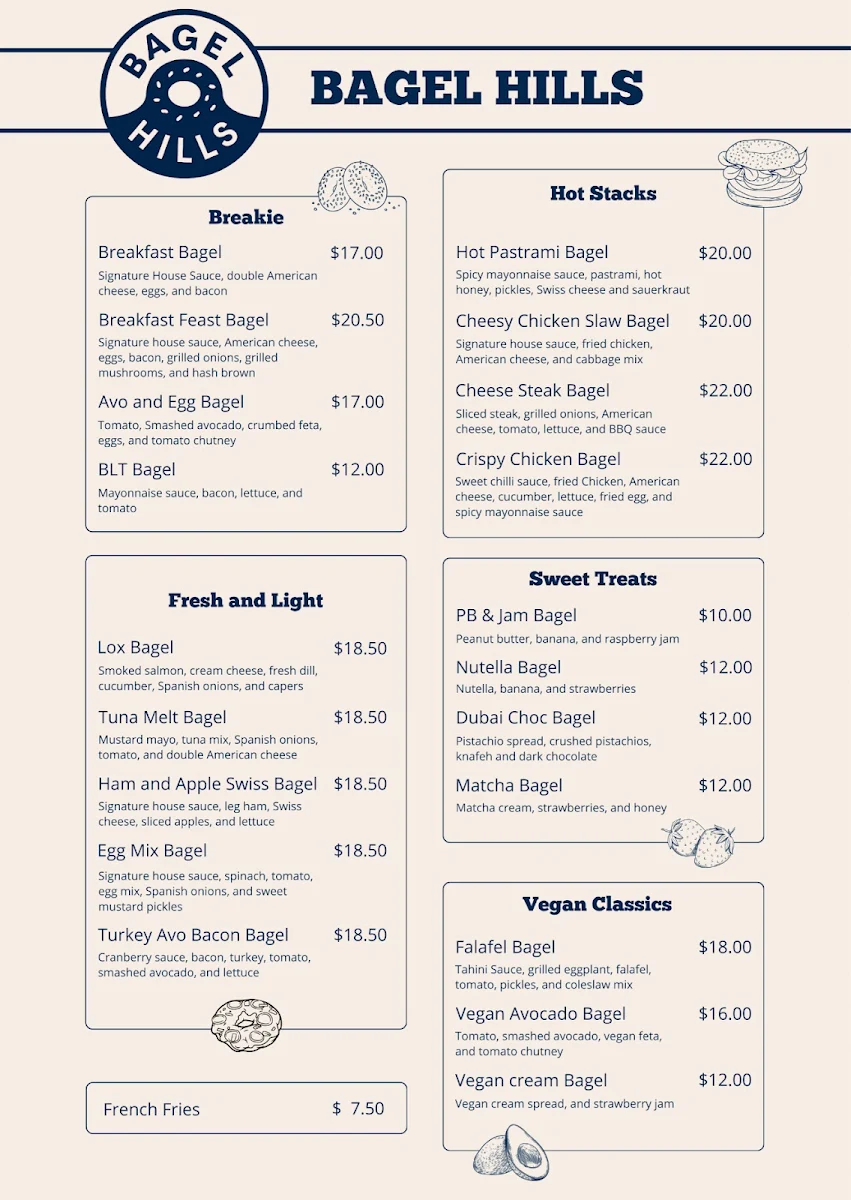 Menu, Bagel Hills