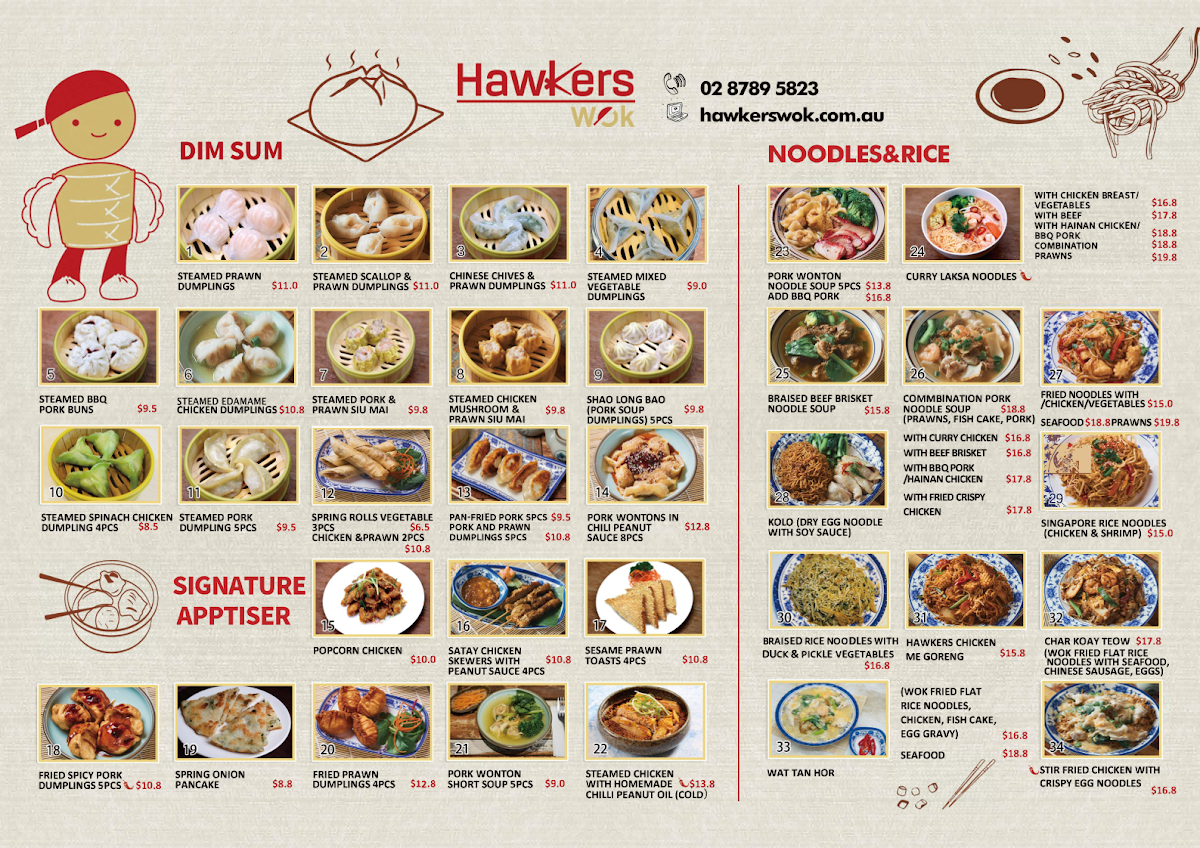 Menu, Hawkers Wok