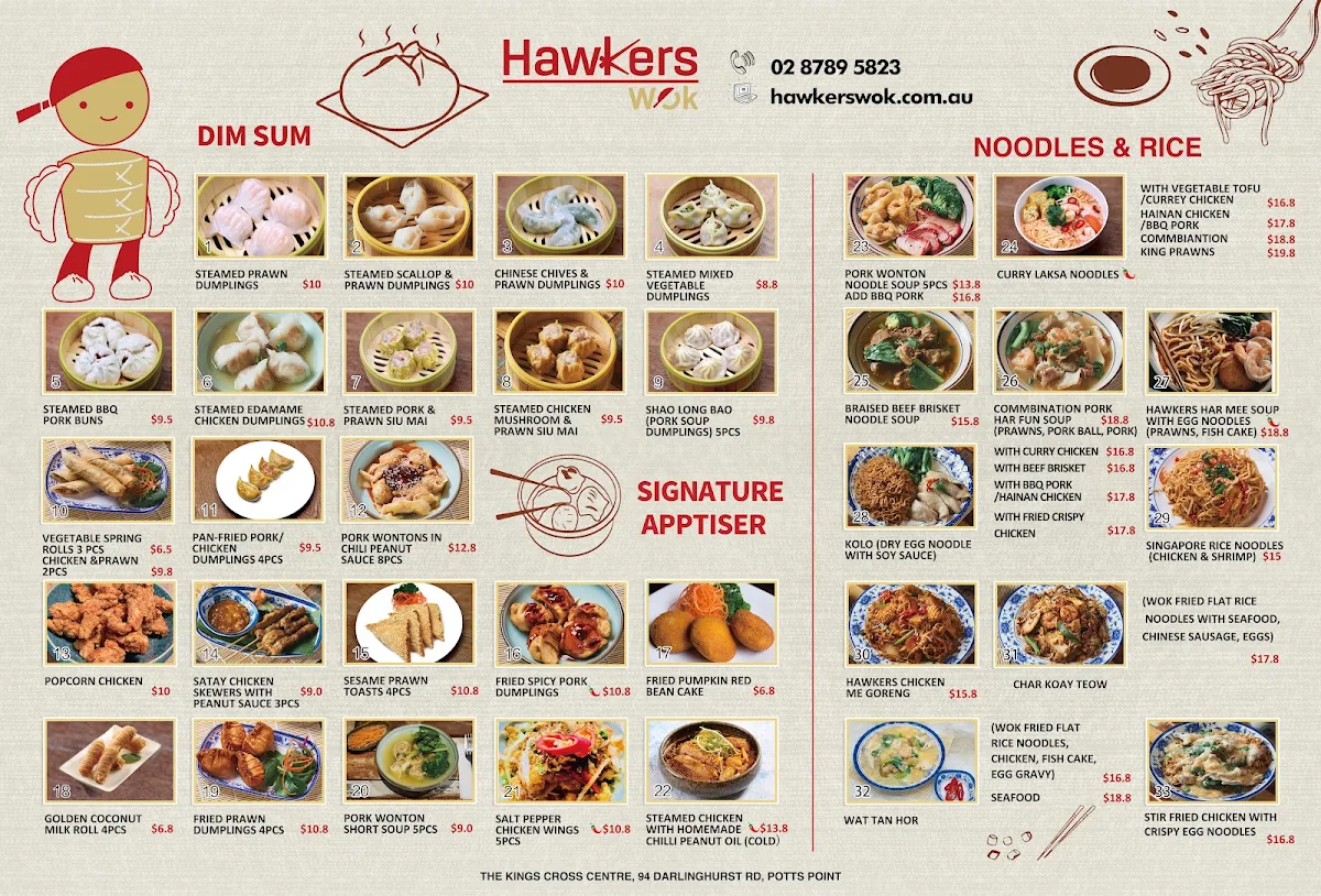 Menu, Hawkers Wok