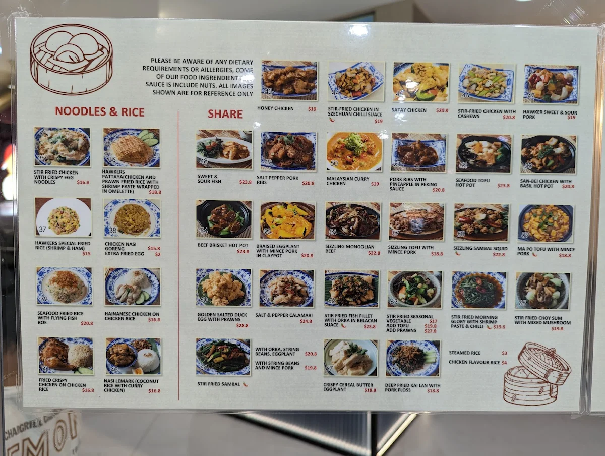 Menu, Hawkers Wok