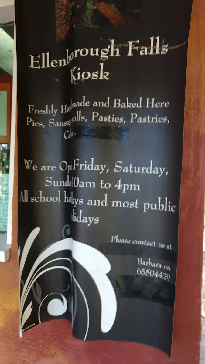 Menu, Ellenborough Falls Kiosk