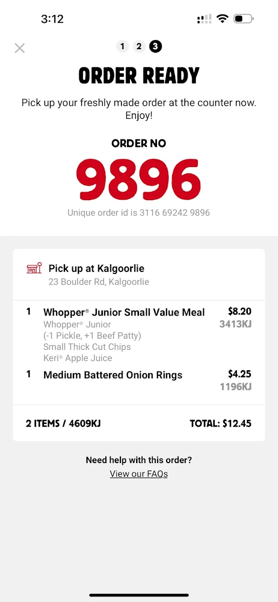 Menu, Hungry Jack's Burgers Kalgoorlie