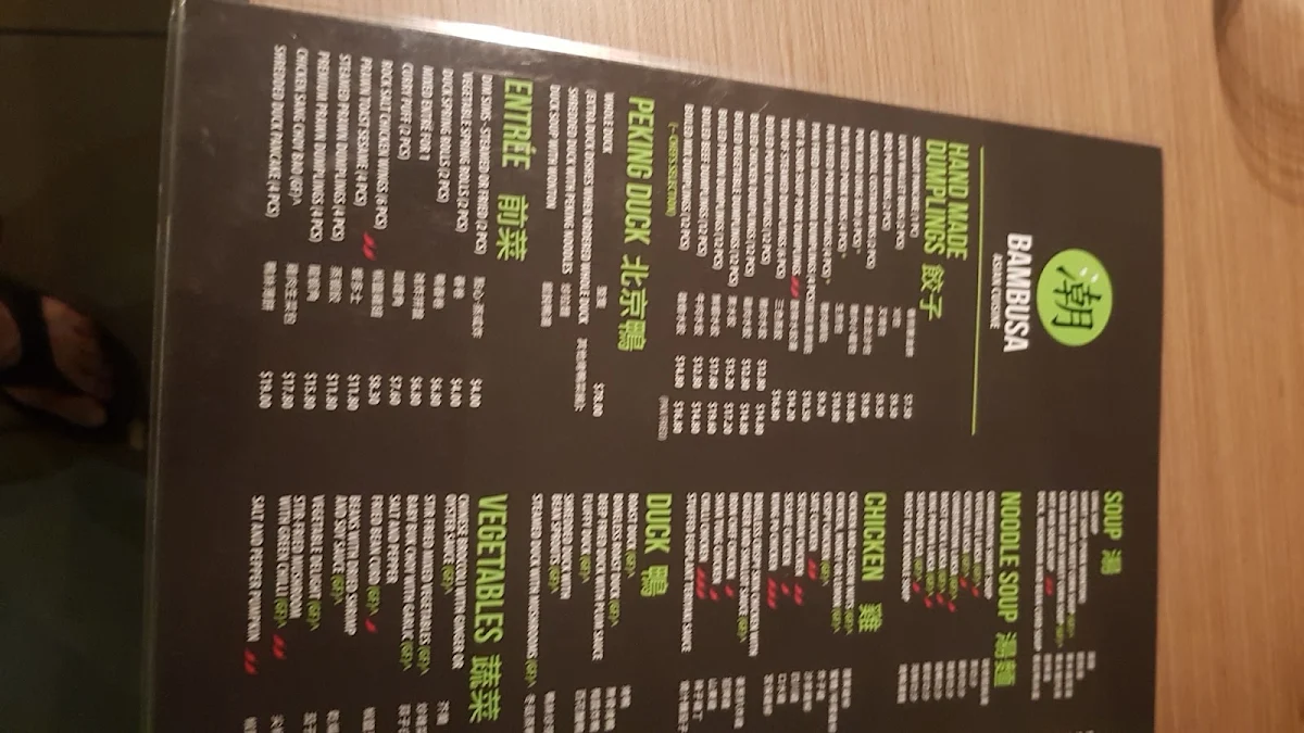 Menu, Bambusa Asian Cuisine