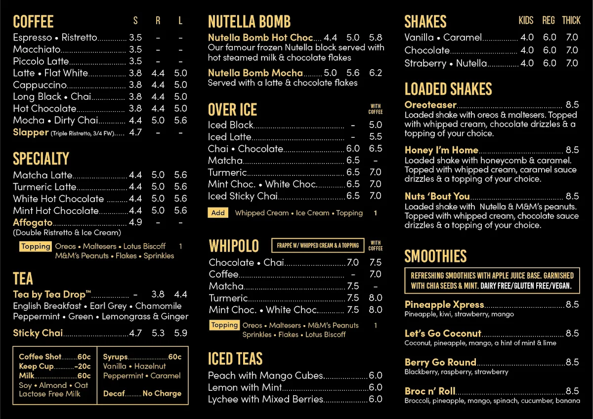 Menu, Piccolo Me Kings Park