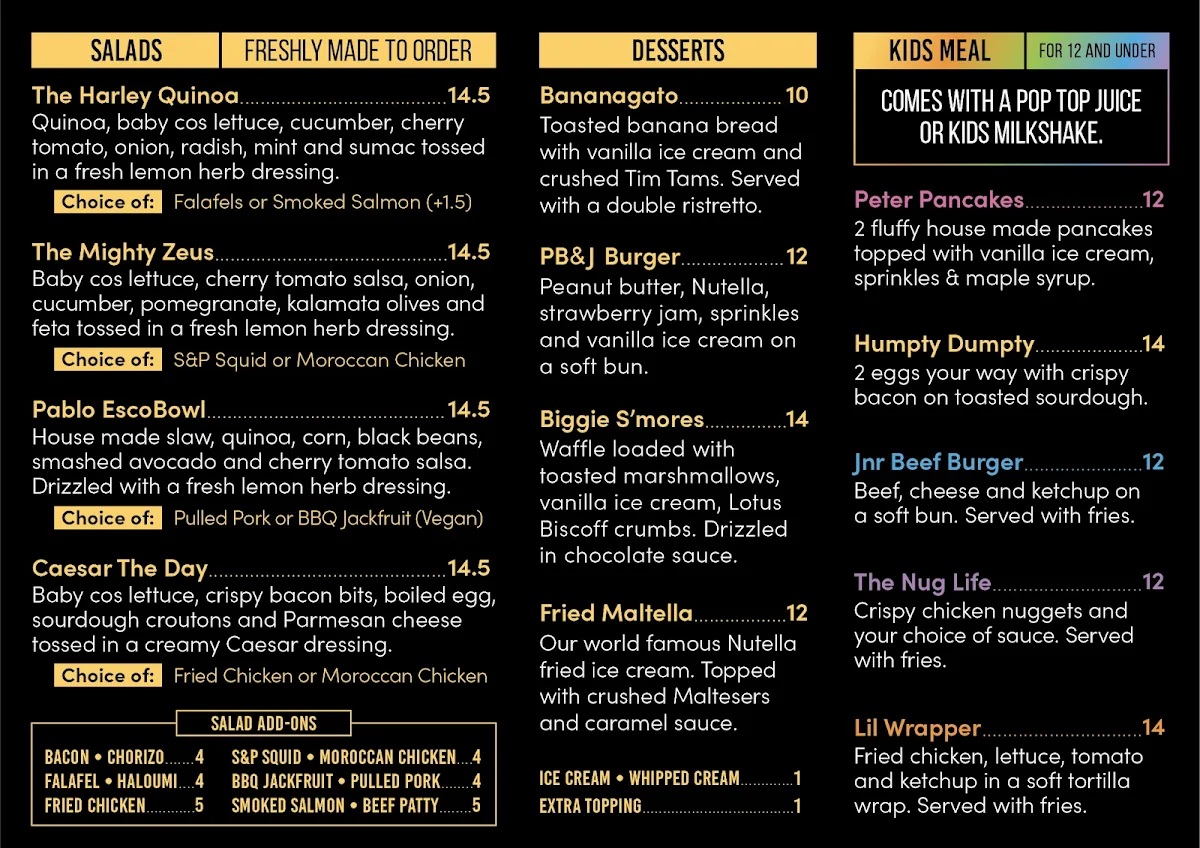 Menu, Piccolo Me Kings Park