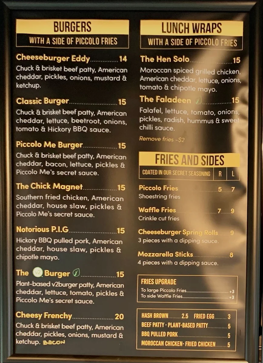 Menu, Piccolo Me Kings Park