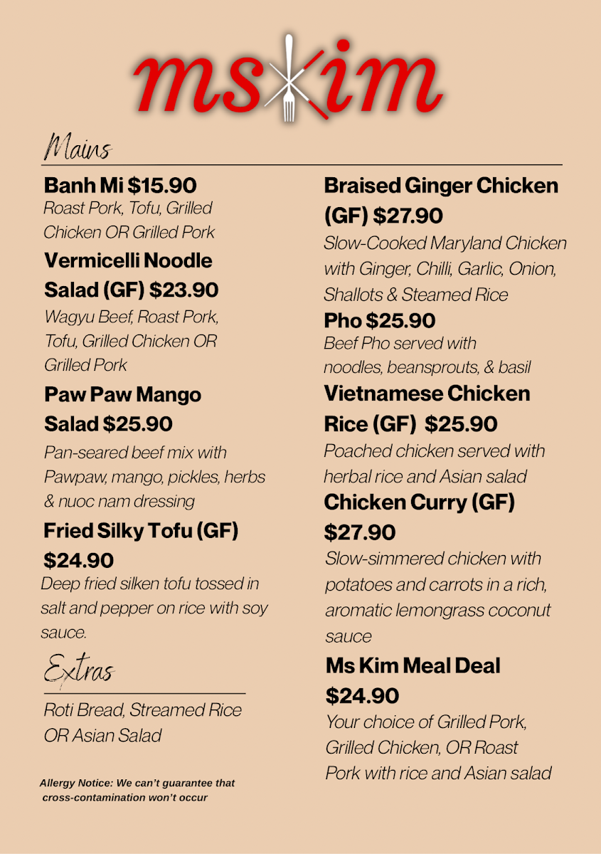 Menu, Ms Kim @ Windsor