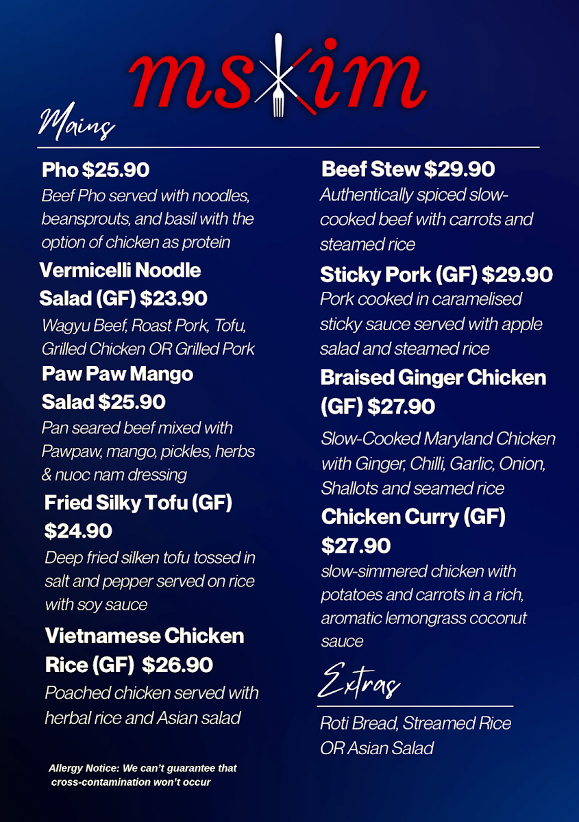 Menu, Ms Kim @ Windsor