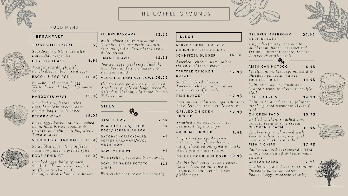 Menu, The Coffee Grounds