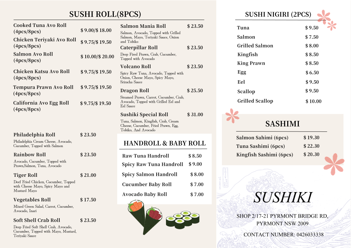 Menu, Sushiki
