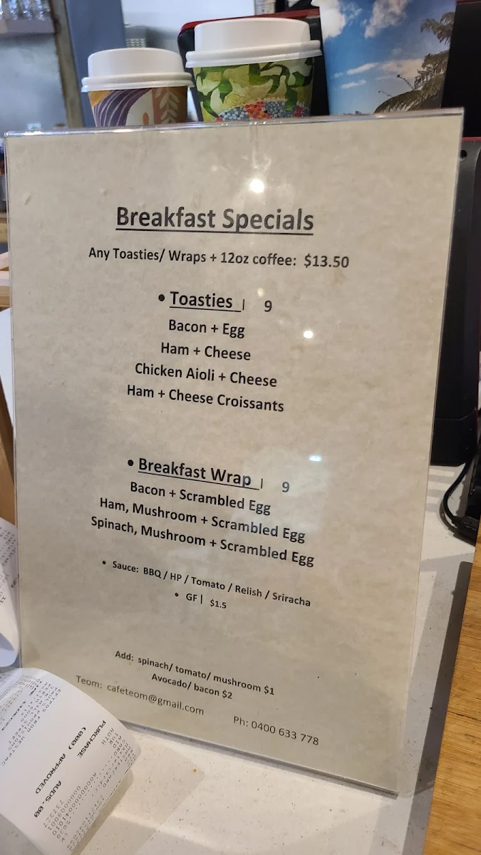 Menu, Teom Kitchen + Bakery