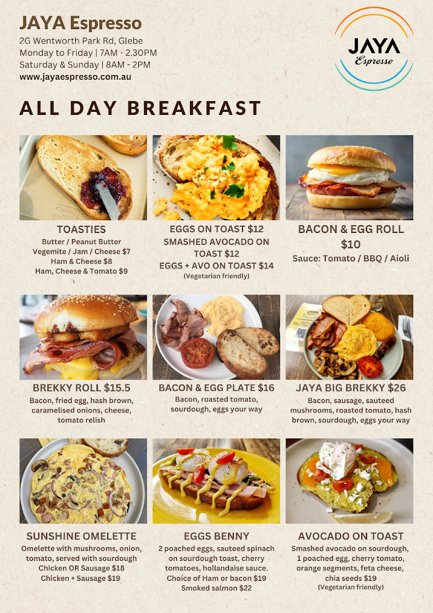 Menu, Jaya Espresso