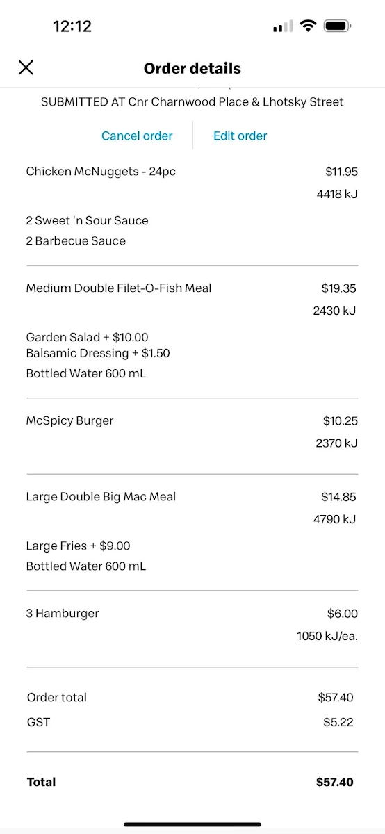 Menu, McDonald's Charnwood