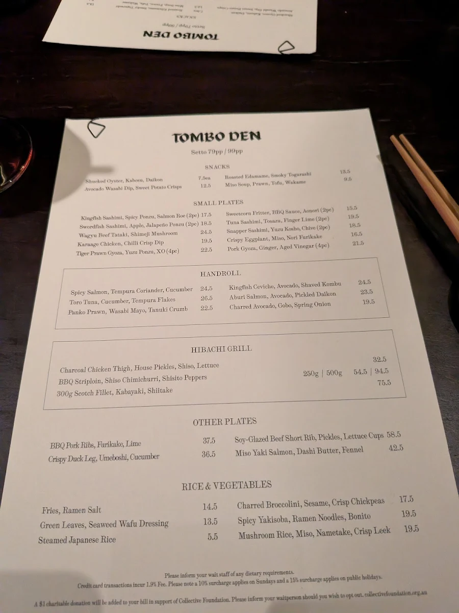 Menu, Tombo Den