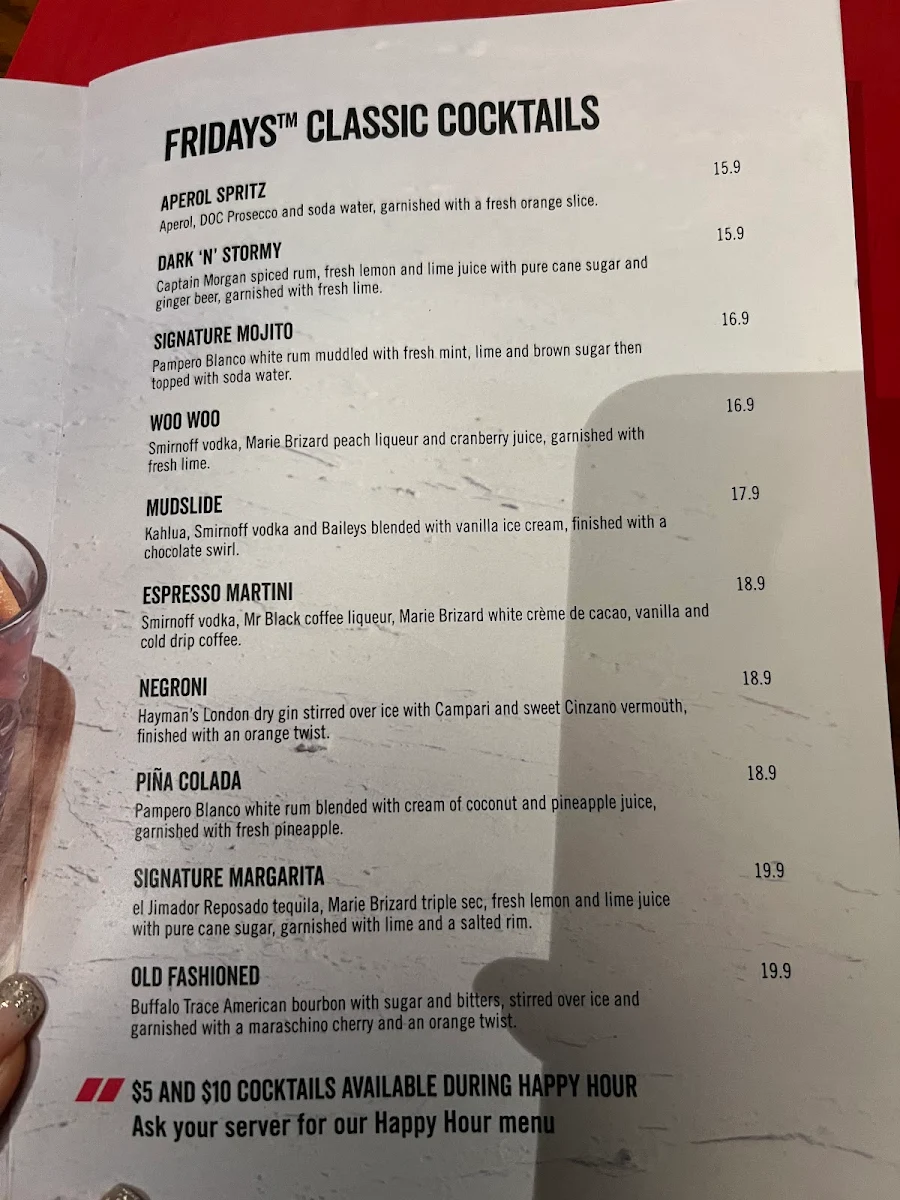 Menu, TGI Fridays Macquarie