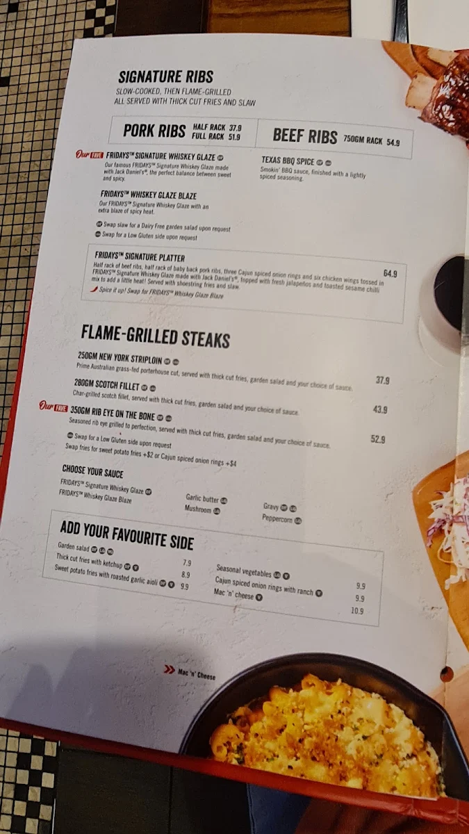 Menu, TGI Fridays Macquarie